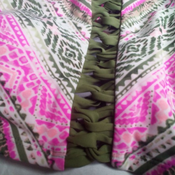 Time And Tru Swim Top M 8-10 Cut-Out Strappy Green Pink - Picture 8 of 14
